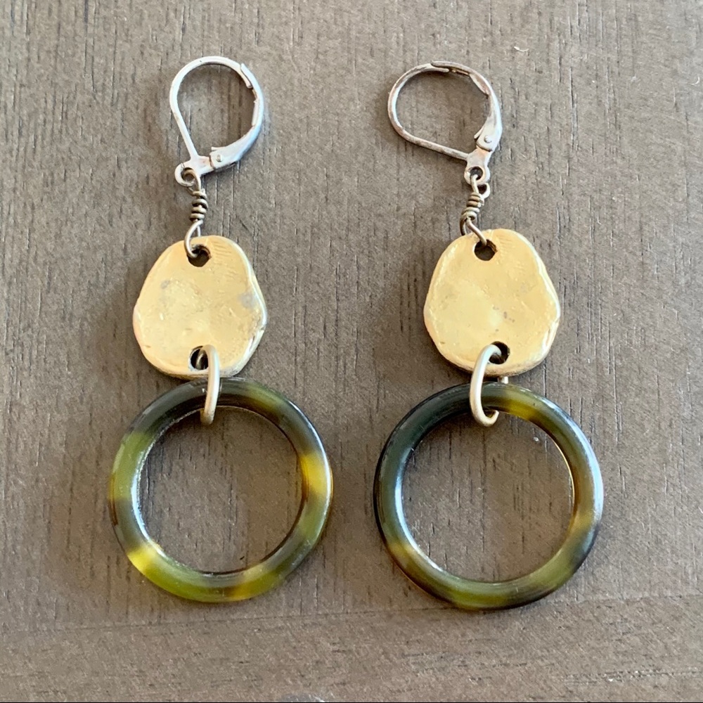 Gold Coin and Tortoiseshell Drop Earrings